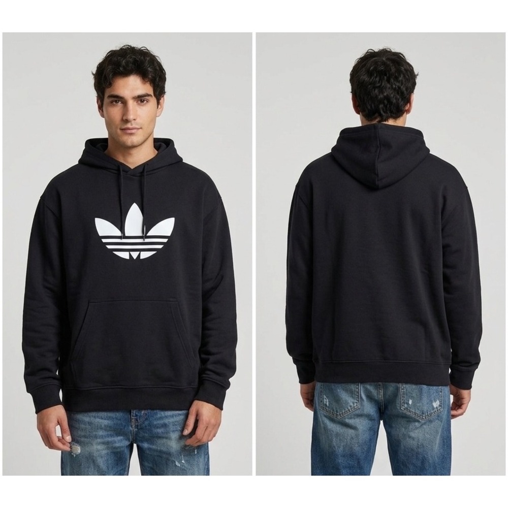 Adidas Originals Trefoil Hoodie Mens Large Black White Sweatshirt ATACAGIL